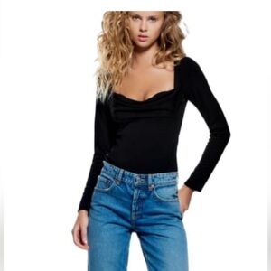 NWT Zara long sleeve black draped bodysuit #2472/636/800
